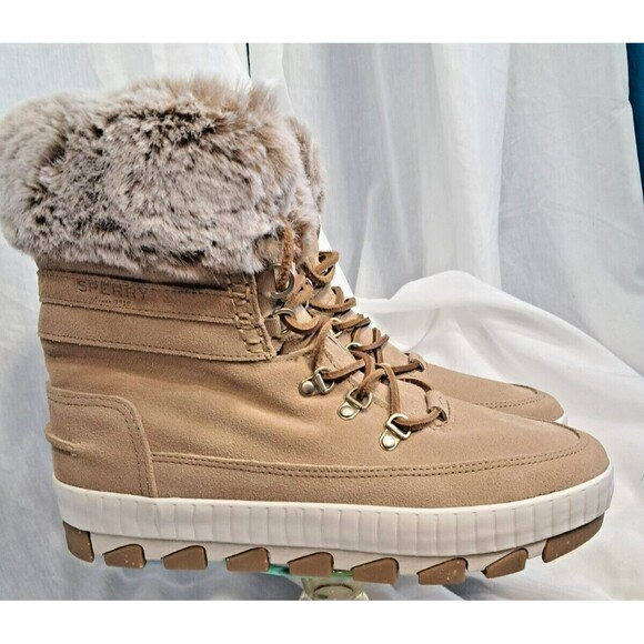 Sperry Women's Torrent Winter Lace Up Snow Boot Size 11 Brown Suede Faux Fur - Picture 1 of 14